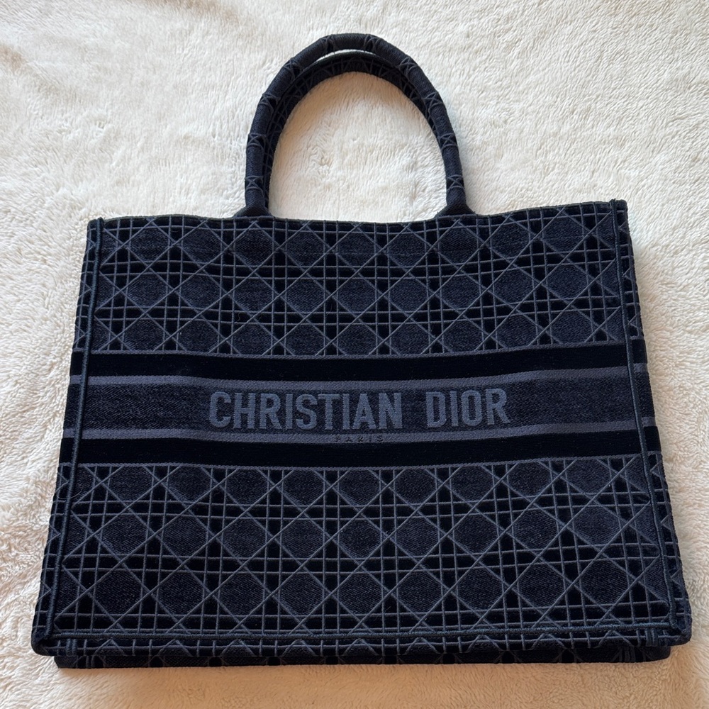 Christian Dior Navy Velvet Book tote